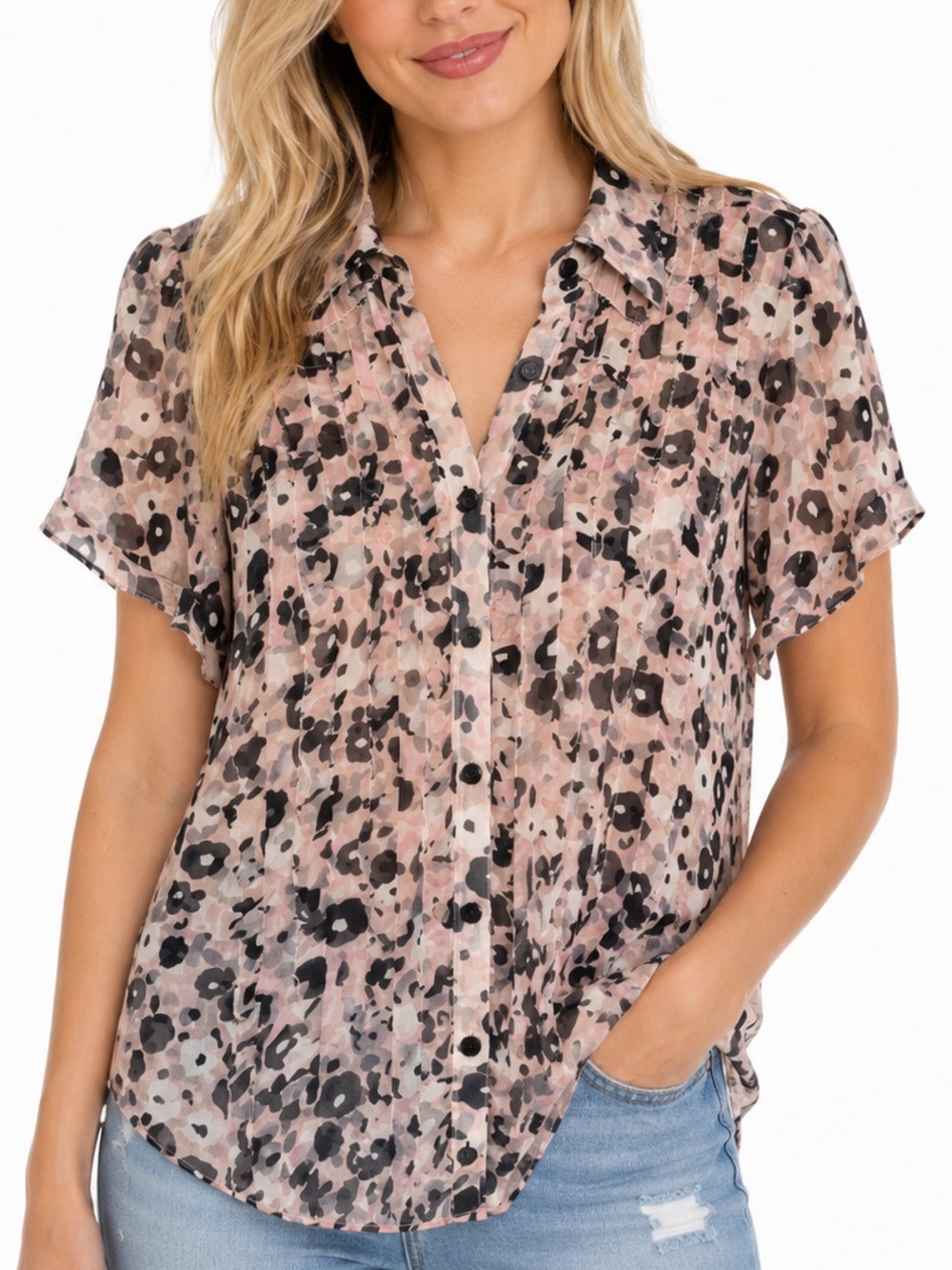 kate spade Pink and Black Floral Button-Up Blouse - size small
